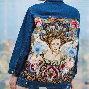 Handmade denim jacket for women, oversized style size M